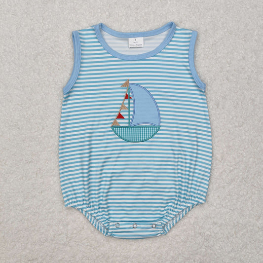 SR2276 Baby Infant Boys Stripes Boat Sleeveless Rompers