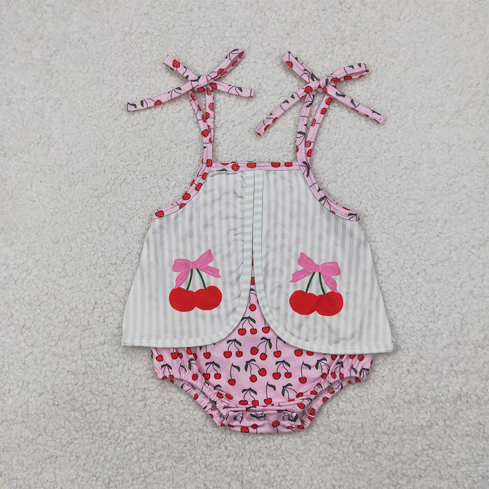 SR2279  Pink Cherry Stripe Camisole Bodysuit with Bow  D 4.8