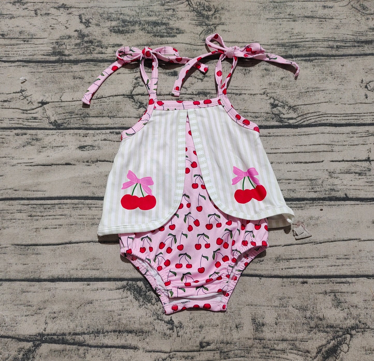SR2279  Pink Cherry Stripe Camisole Bodysuit with Bow  D 4.8