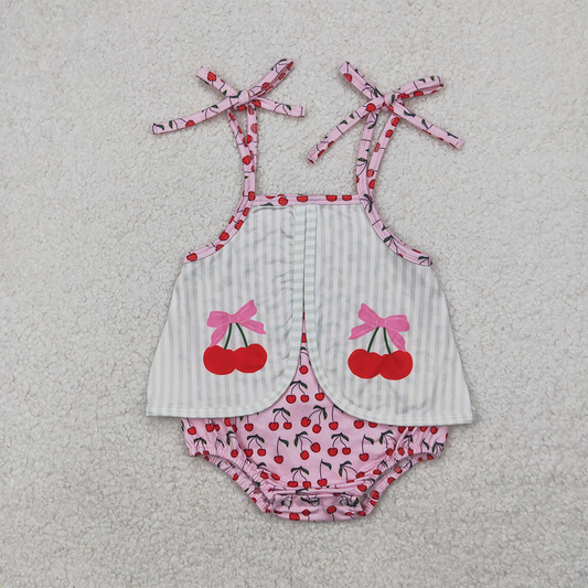 SR2279  Pink Cherry Stripe Camisole Bodysuit with Bow  D 4.8