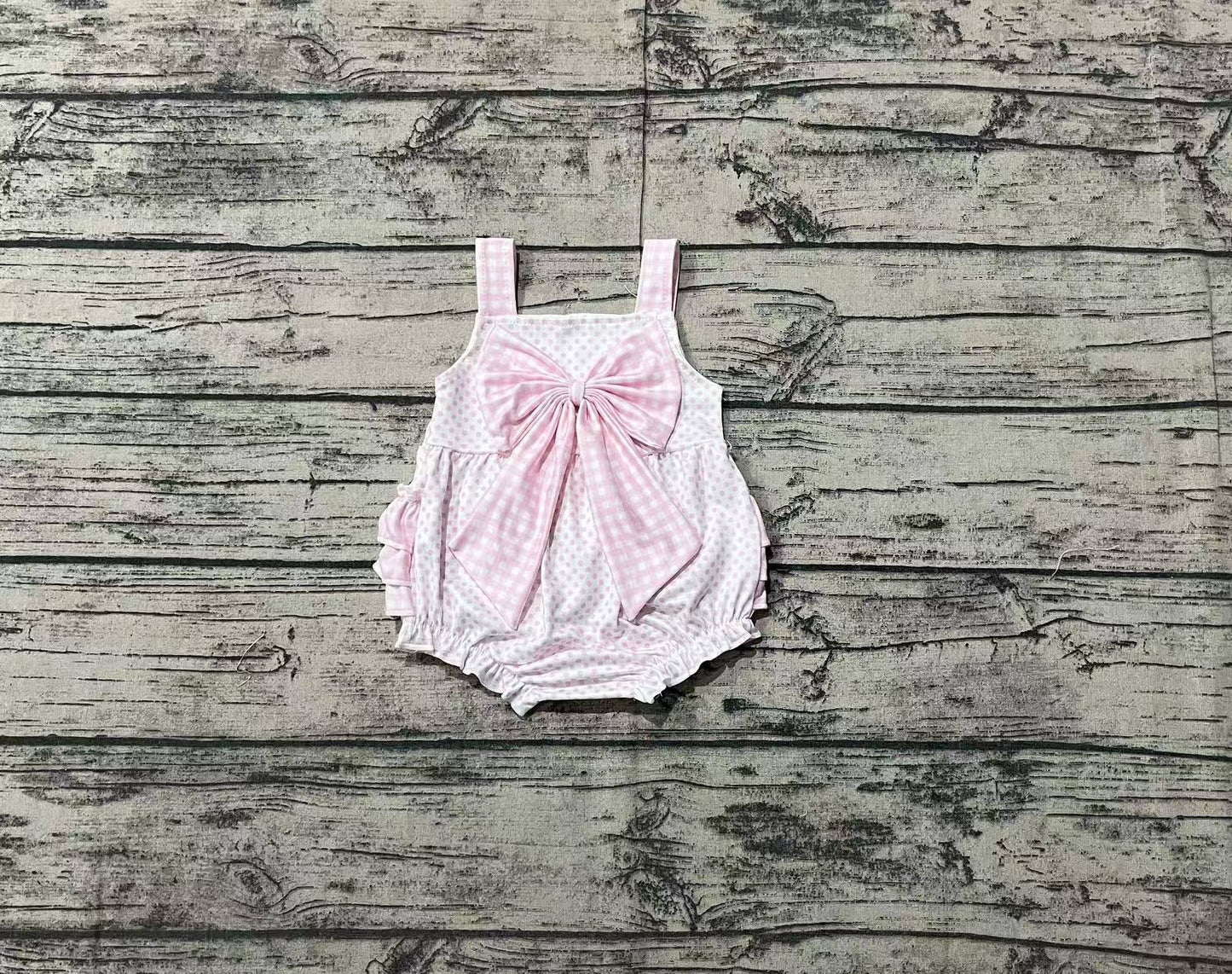 SR2280  Polka Dot Pink Plaid Bow Camisole Bodysuit
