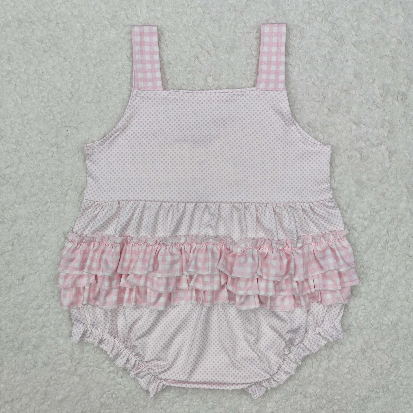 SR2280  Polka Dot Pink Plaid Bow Camisole Bodysuit