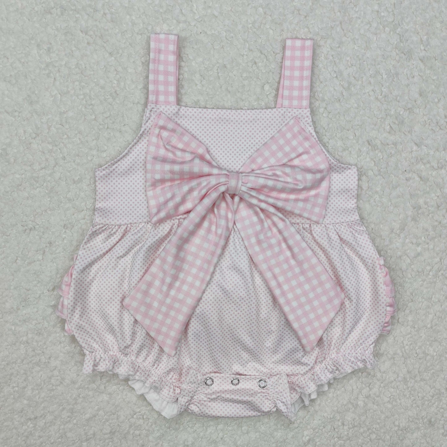 SR2280  Polka Dot Pink Plaid Bow Camisole Bodysuit