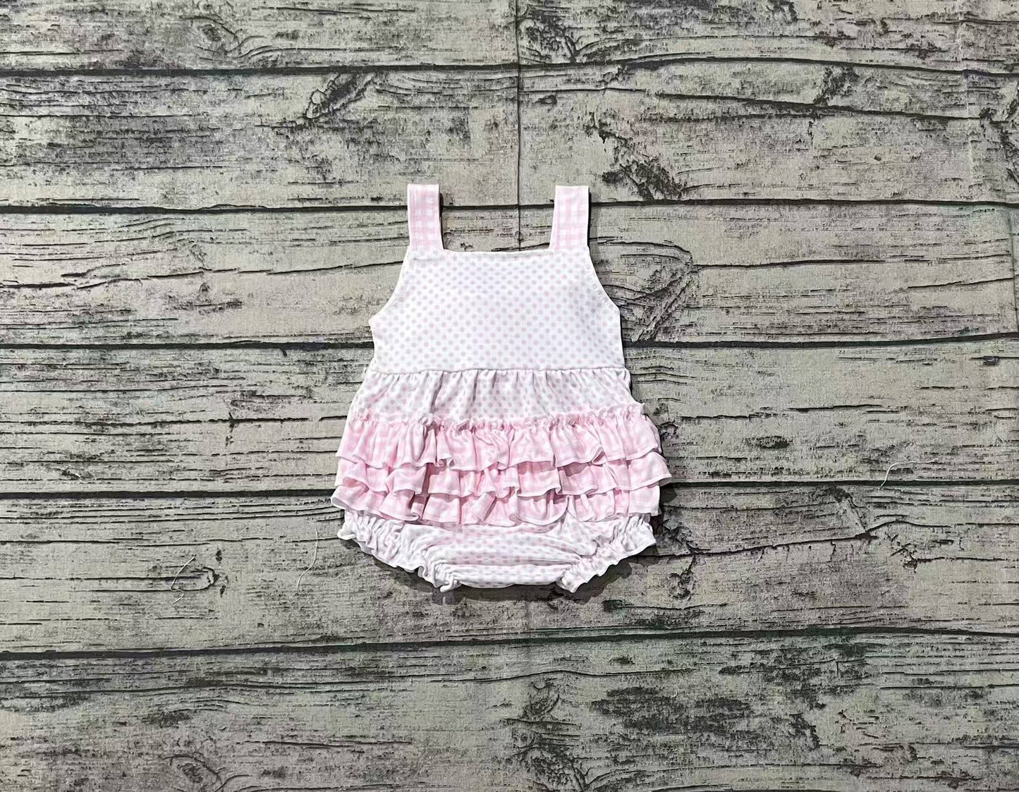 SR2280  Polka Dot Pink Plaid Bow Camisole Bodysuit