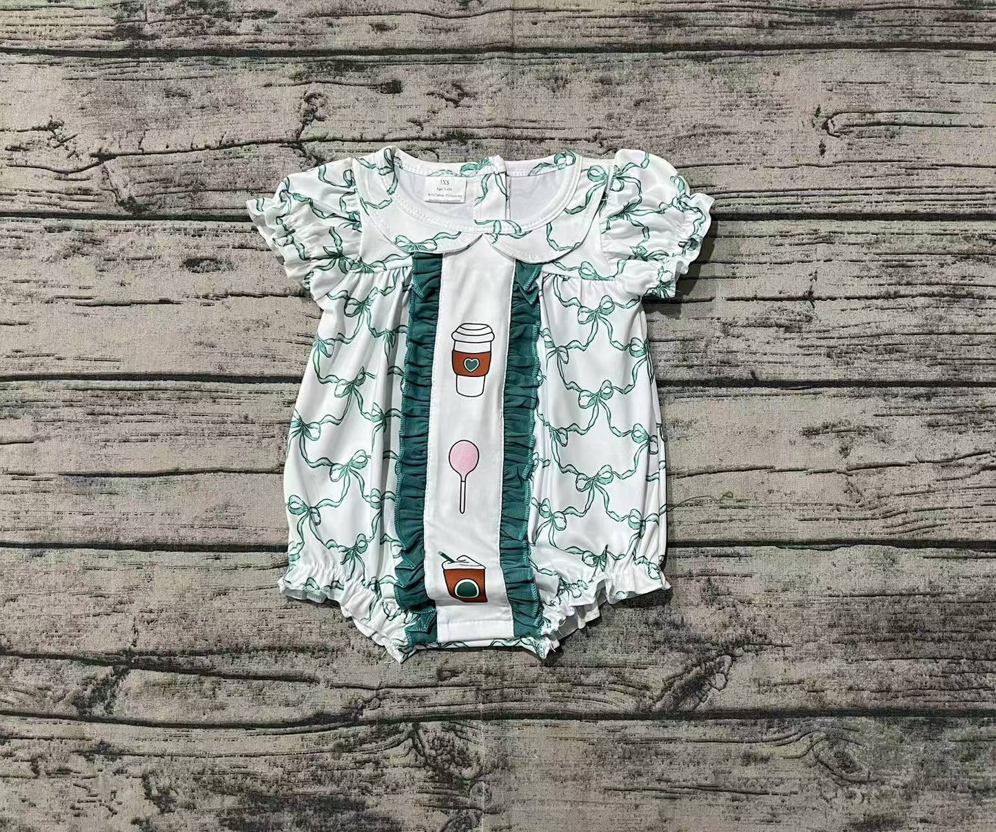 SR2281  Cup Green Bow Pattern Short Sleeve Bodysuit