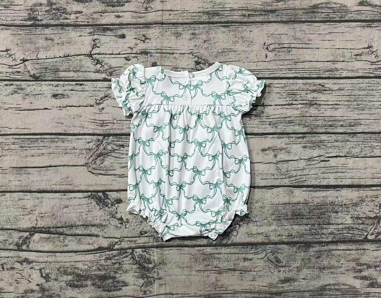 SR2281  Cup Green Bow Pattern Short Sleeve Bodysuit