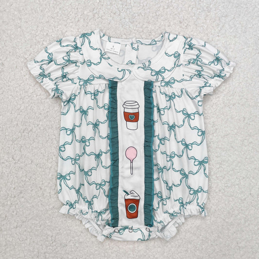 SR2281  Cup Green Bow Pattern Short Sleeve Bodysuit