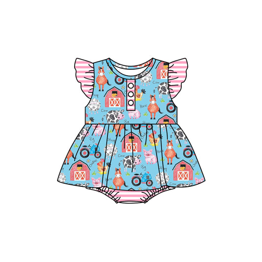 presale SR2282  Farm Animals Red House Pink Stripes Blue Fly Sleeves Bodysuit 2024 11.18