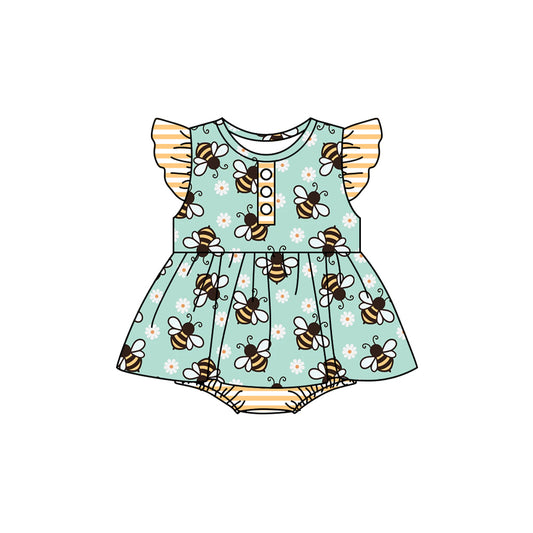 presale SR2284  Flower Daisy Bee Yellow Stripe Teal Fly Sleeve Bodysuit  2024 11.18