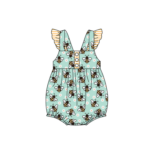 presale SR2285 Flowers, Daisies, Bees, Yellow Stripes, Teal Vest Bodysuit 2024 11.18