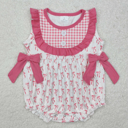 SR2294 Pink Lace Plaid Vest Bodysuit with Bow