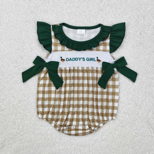 SR2304 daddy's girl duck green lace bow plaid vest jumpsuit
