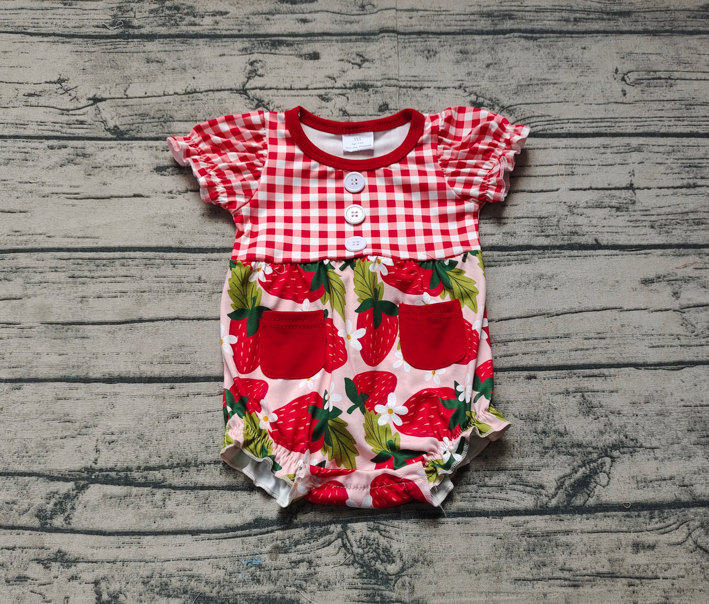 SR2307  Baby Infant Girls Red Checkered Strawberry Rompers   D 3.10