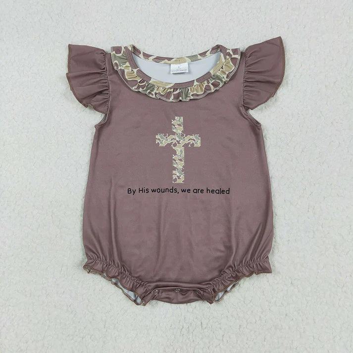 Sibling Baby Boys Brown Cross Camouflage Easter Rompers Outfits