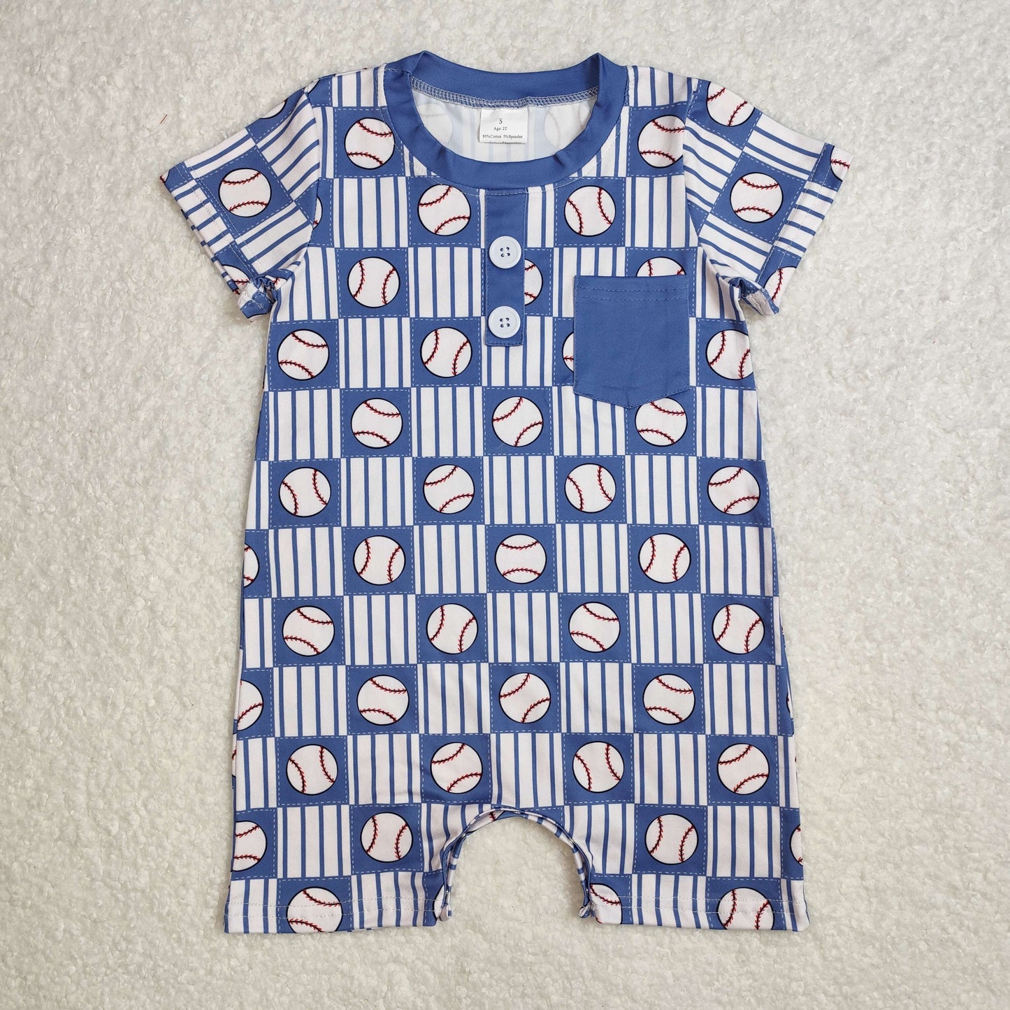 SR2313 Baseball Blue Pocket Stripe Plaid Short Sleeve Bodysuit   D 3.3
