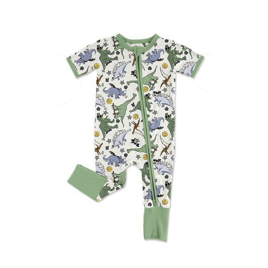 presale SR2314  Dinosaur Star Green Zipper Short Sleeve Bodysuit  2024 11.22