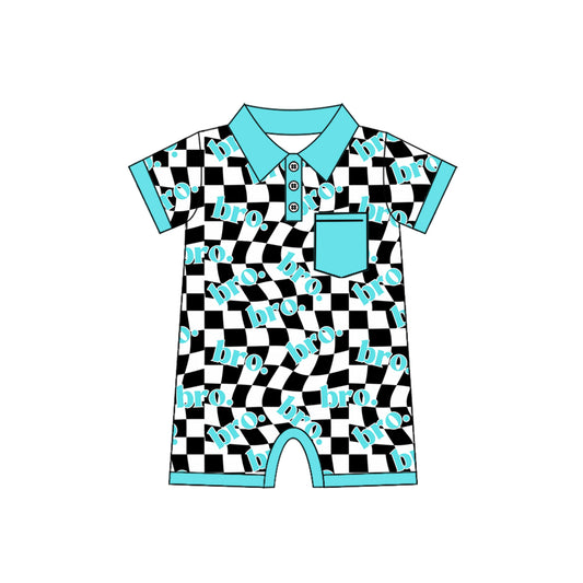presale SR2315 Lettering blue pocket black and white check short-sleeved jumpsuit 2024 11.22