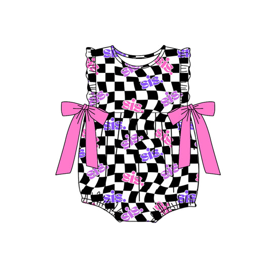 presale SR2316 Rose Red Bow Black and White Check Vest Bodysuit 2024 11.22