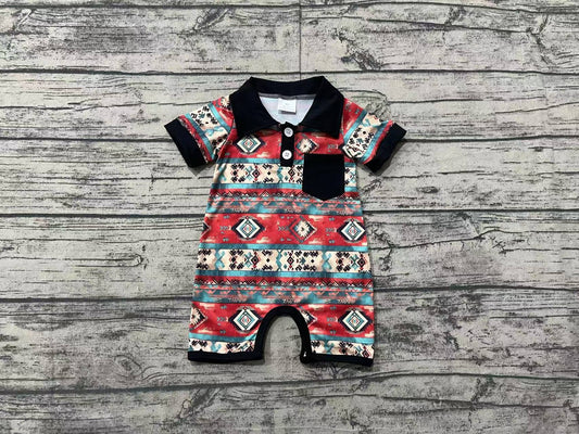 presale SR2320 Geometric black pocket blue and red short-sleeved jumpsuit  2024 12.8