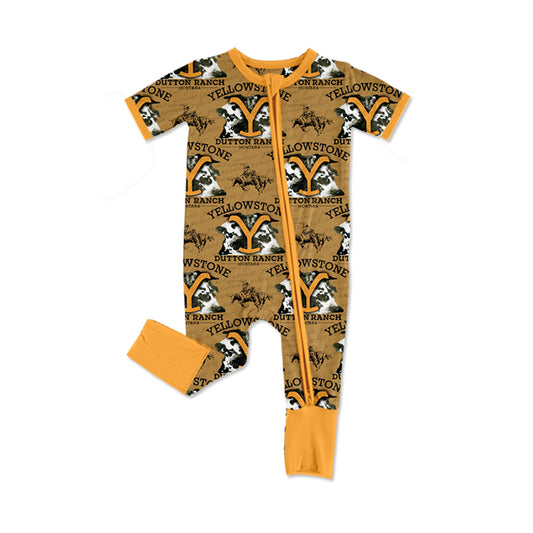 presale SR2324 Yellow zip-up short-sleeved bodysuit with cow print   2024 11.23