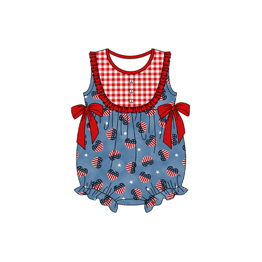 presale SR2328 National Day Star Stripe Love Heart Red Lace Bowknot Plaid Vest Jumpsuit  2024 11.23