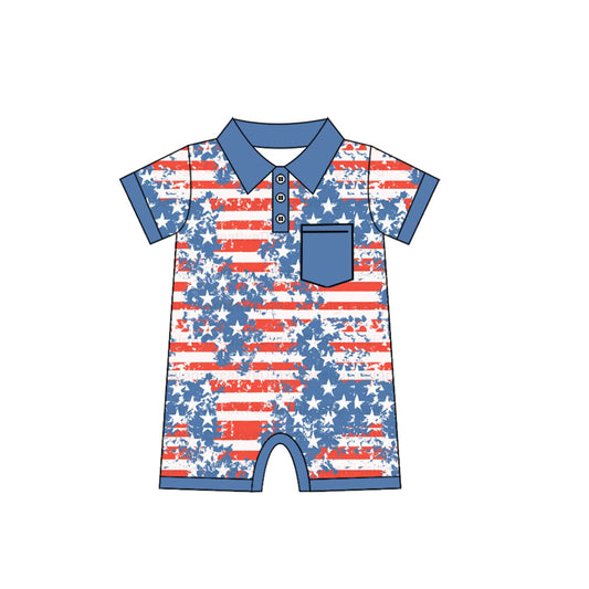 presale SR2330  National Day Star Stripe Blue Pocket Short Sleeve Bodysuit 2024 11.23