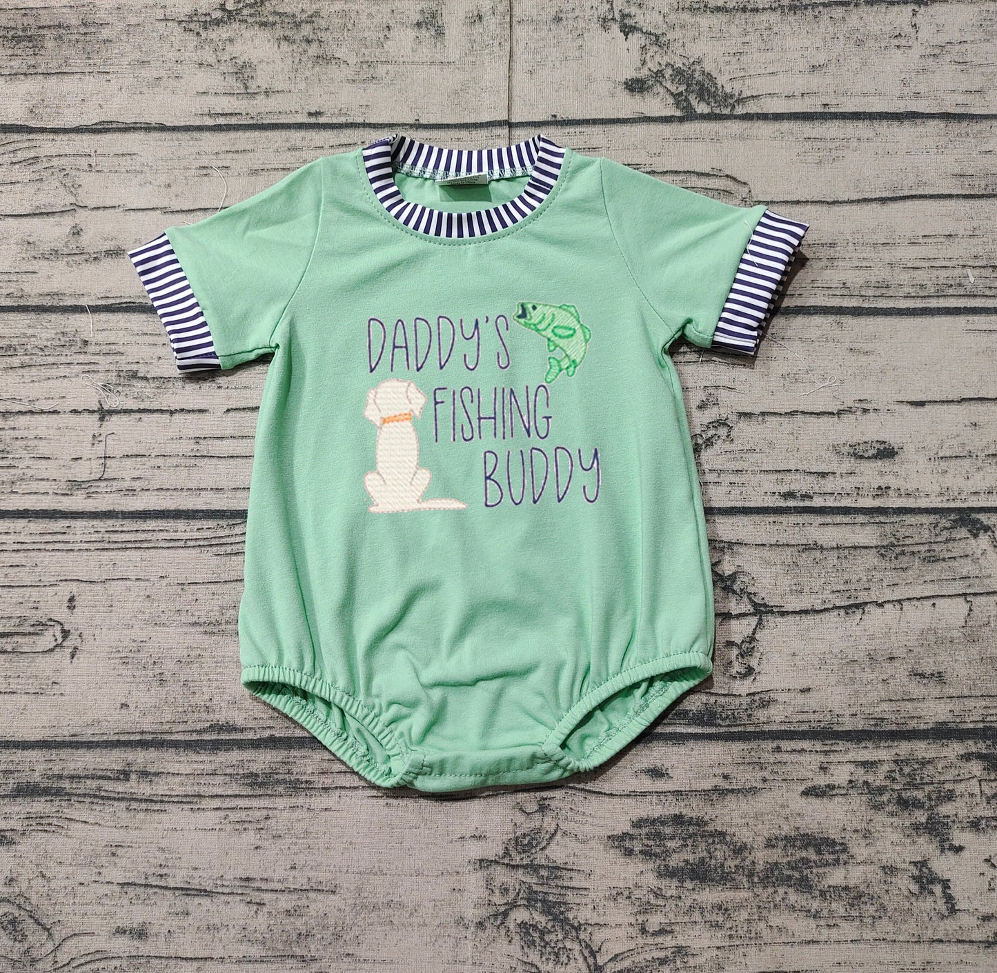 SR2336  Fish Puppy Stripe Green Short Sleeve Onesie