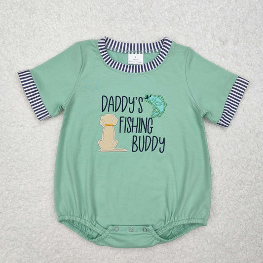 SR2336 Fish Puppy Stripe Green Short Sleeve Onesie