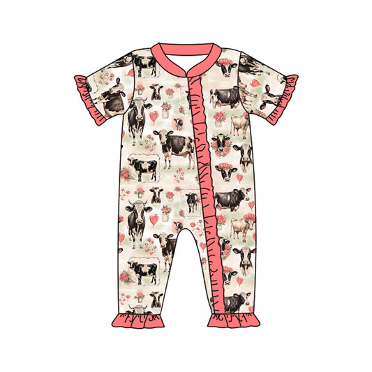 presale SR2345 Heart Flower Cow Lace Zipper Short Sleeve Bodysuit 2024 11.28