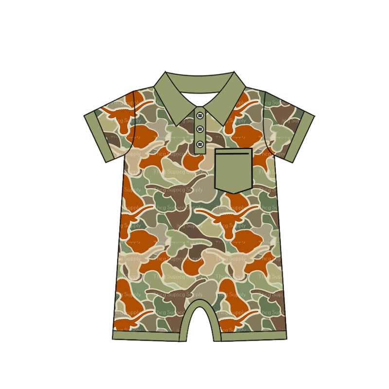 presale SR2347 Alpine Bullhead Camouflage Green Pocket Short Sleeve Bodysuit   2024 11.28