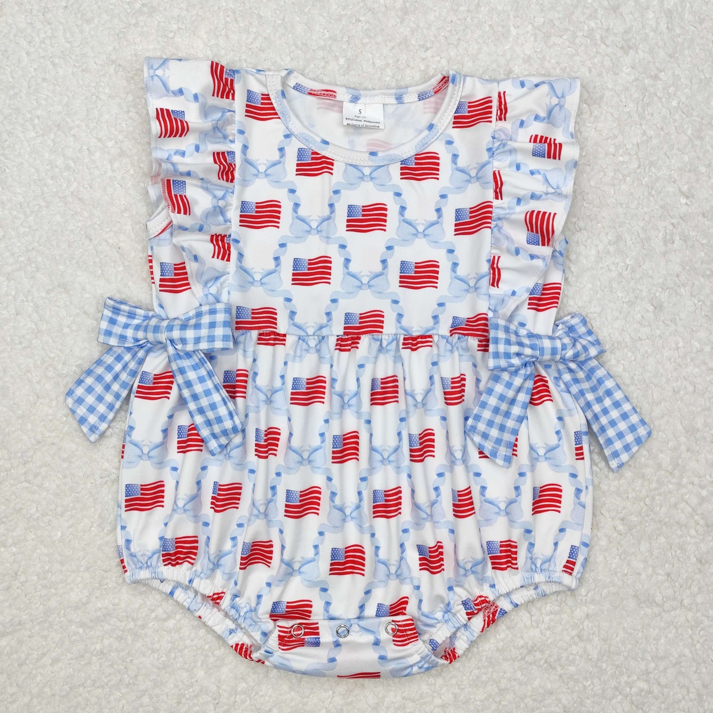 SR2353 USA Flag Bowknot Bubble Romper