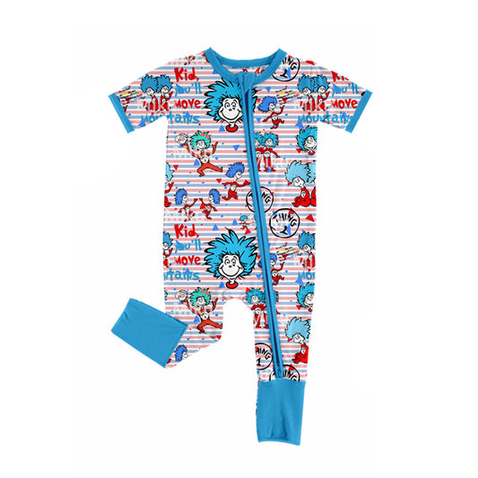 presale SR2367  Blue Zippered Short Sleeve Bodysuit with Lettering Stripes  2024 11.29