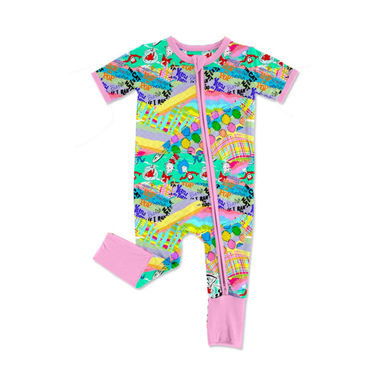 presale SR2368 Pink Trim Colorful Zipper Short Sleeve Bodysuit   2024 11.29