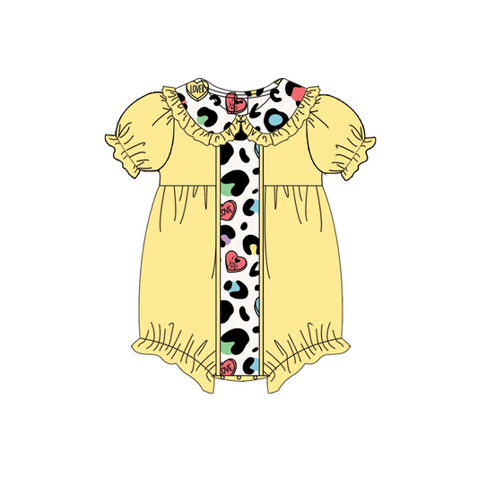 presale SR2369 Yellow short-sleeved bodysuit with leopard print and heart-shaped collar 2024 11.30