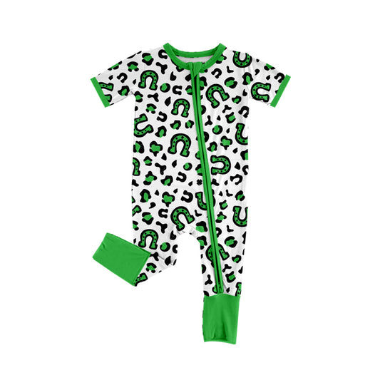 presale SR2383 Leopard print green and white zip-up short-sleeved jumpsuit  2024 12.4