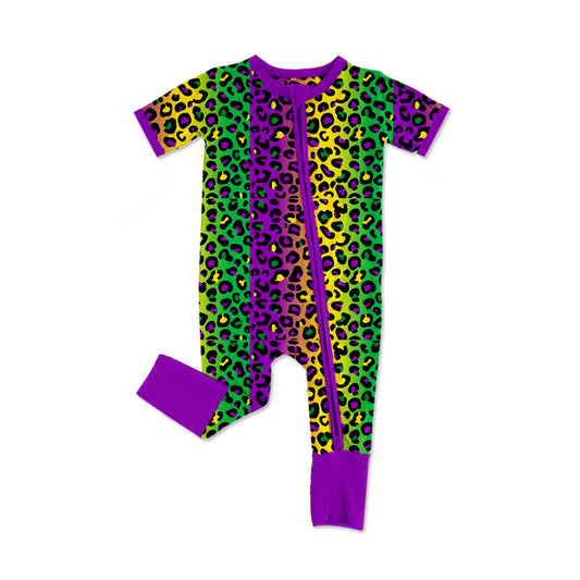 presale SR2384 Leopard Purple Zipper Short Sleeve Bodysuit   2024 12.4