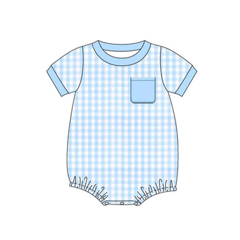 presale SR2390 Blue Pocket Plaid Short Sleeve Bodysuit 2024 12.4