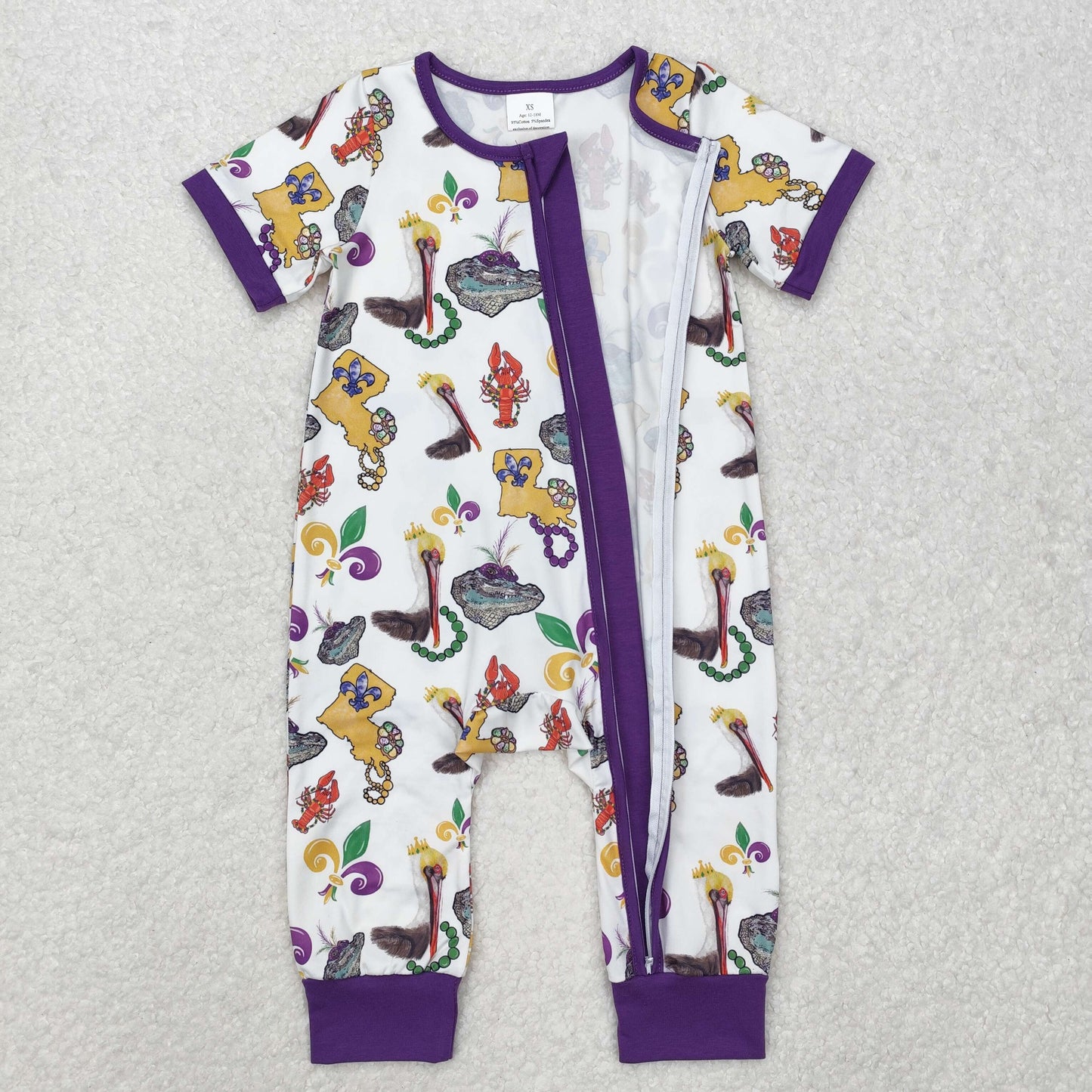 SR2394 Baby Infant Boys Mardi Gras Bird Zip Rompers