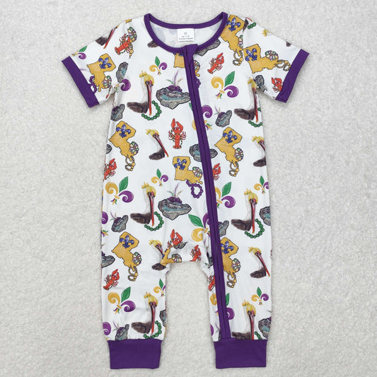 SR2394 Baby Infant Boys Mardi Gras Bird Zip Rompers