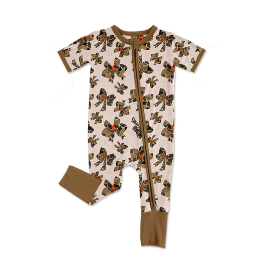 presale SR2400  Brown zip-up short-sleeved bodysuit with camouflage bow pattern 2024 12.6