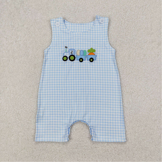 SR2402 Easter Egg Carrot Tractor Blue Plaid Sleeveless Onesie D 3.21