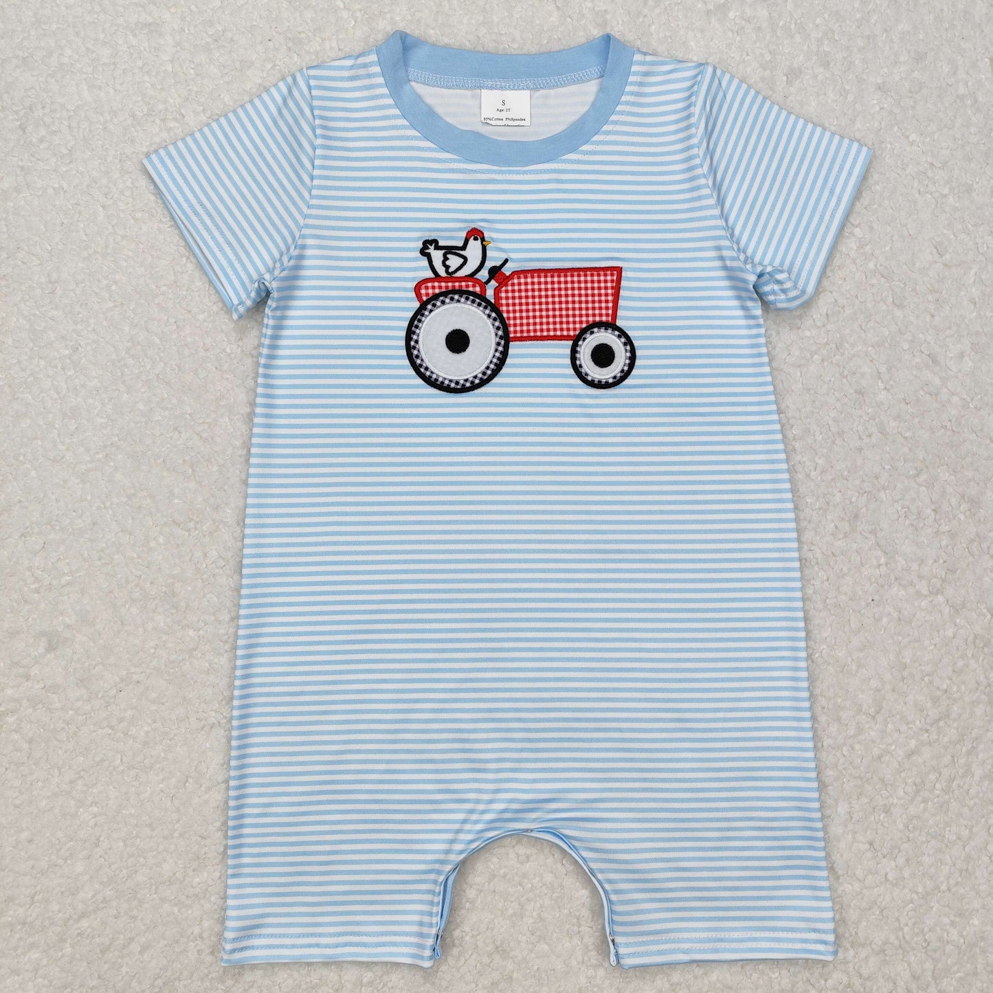 SR2406  Chicken Tractor Blue Striped Short Sleeve Bodysuit