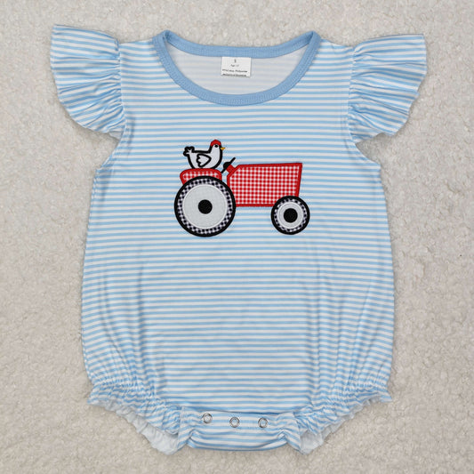 SR2407 Chicken Tractor Blue Striped Vest Bodysuit