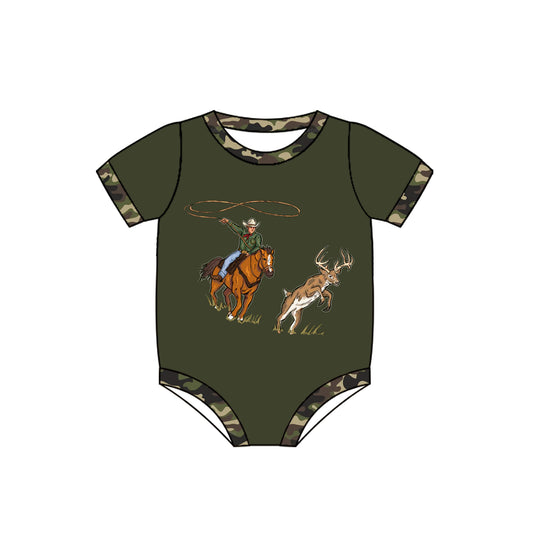 presale SR2411  Horseback Hunting Elk Camouflage Green Short Sleeve Jumpsuit   2024 12.6