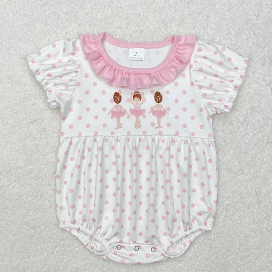 SR2414 Ballet Pink Lace Polka Dot White Tank Bodysuit D 4.5