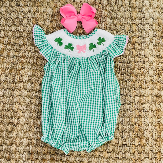 presale SR2423 Green plaid vest bodysuit with four-leaf clover bow   2024 12.10