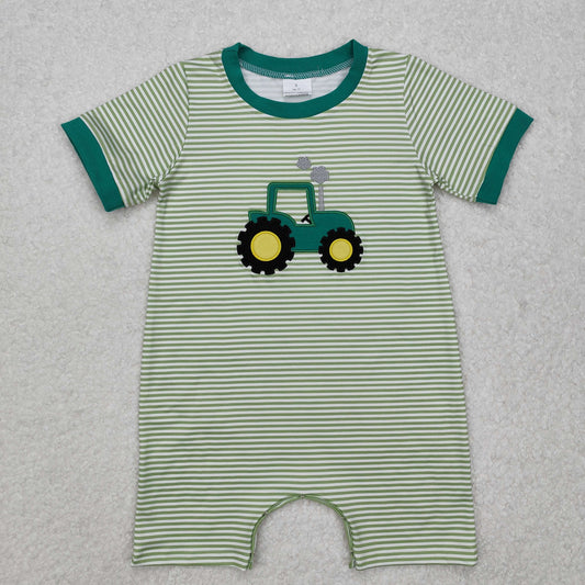 SR2431 Farm Tractor Green Striped Short Sleeve Bodysuit D 4.7