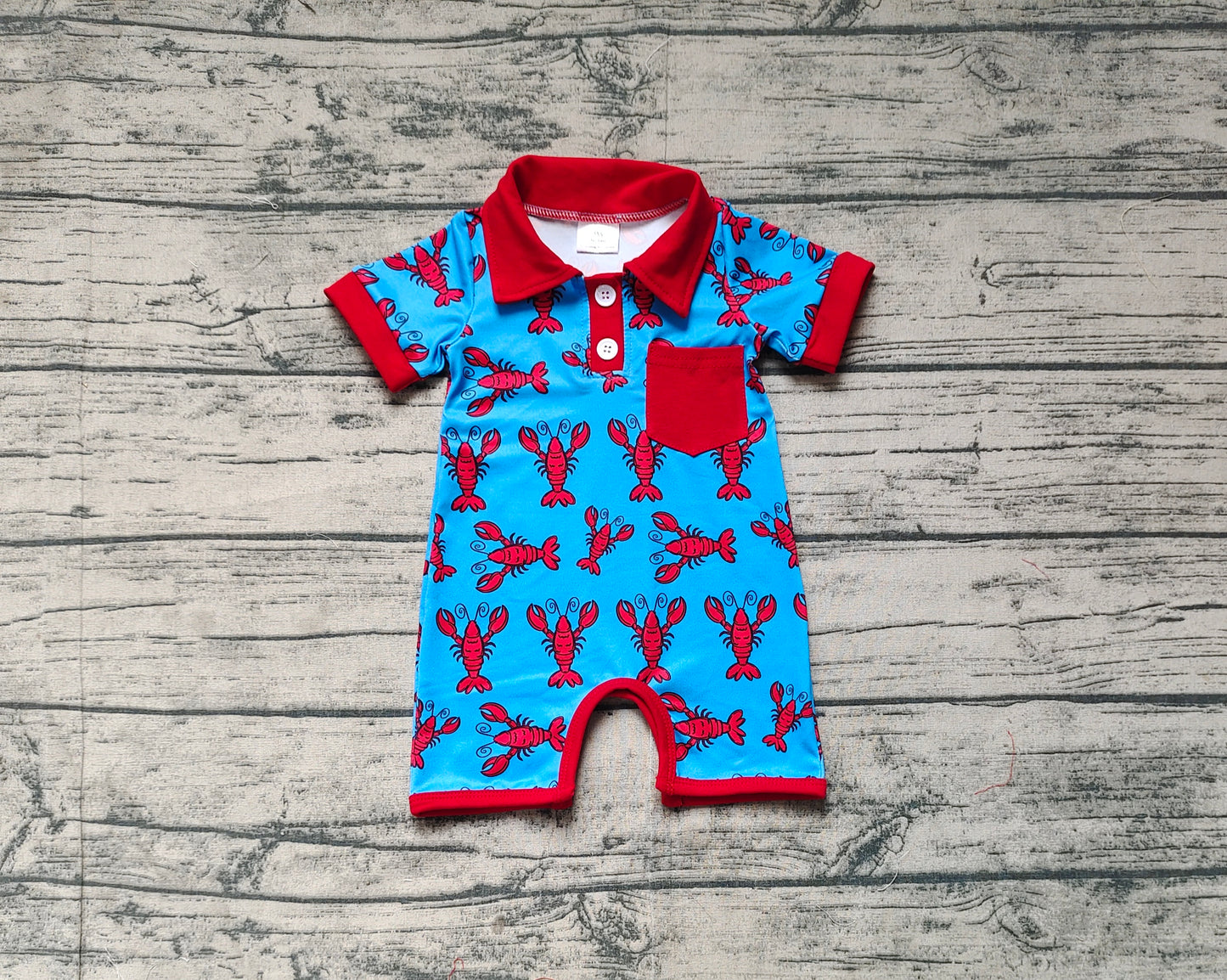 SR2460  Baby Infant Boys Crawfish Red Pocket Rompers  D 3.3