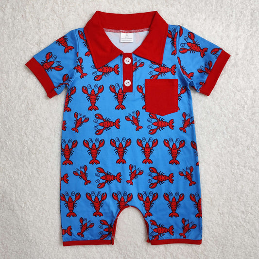 SR2460  Baby Infant Boys Crawfish Red Pocket Rompers  D 3.3