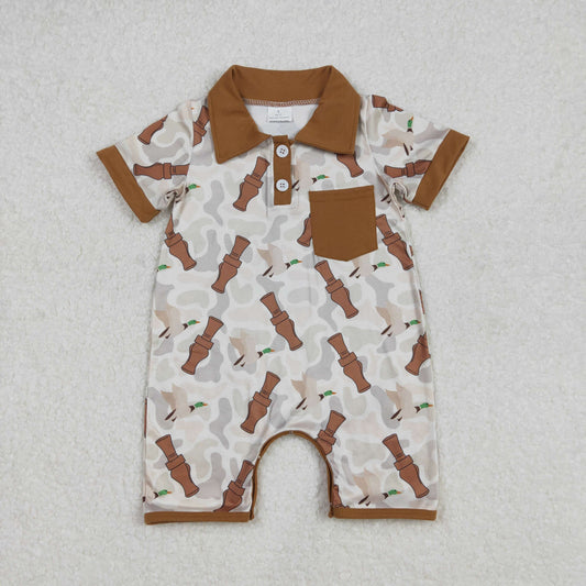 SR2464 Baby Infant Boys Duck Call Camouflage Pocket Rompers